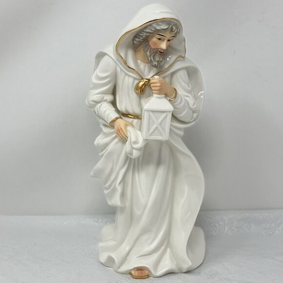 O'Well Porcelain Nativity Joseph White with Gold Accents Replacement Large 10.5” - Picture 1 of 9
